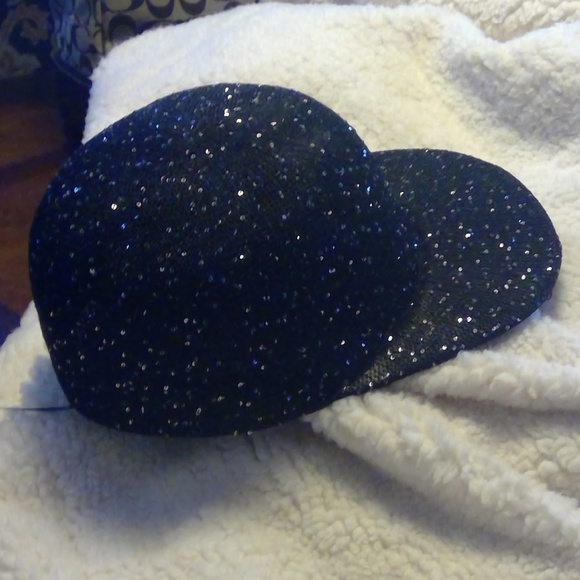 Black Beaded Sequined Baseball Cap Adjustable String Sparkle Bling NWOT